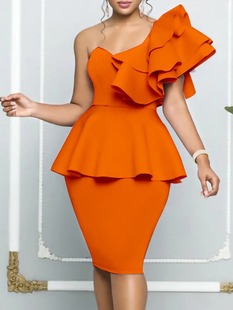 2024 cross-border new women's fashion sheath ruffled shoulder evening dress European and American dress
