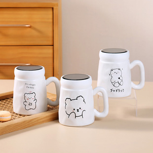 Mug with Lid Spoon Ceramic Coffee Drinking Cup Girls Men's Office Couple Large Capacity Household Tea Cup