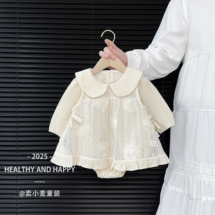 Baby Girl's Spring Dress Foreign-style dress suit Girl's Sweet Princess Dress One Hundred Days Old Baby's Wrap Skirt