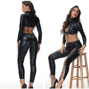 New patent leather tight sexy underwear nightclub stage ds performance suit slim leather leather pants bar performance suit
