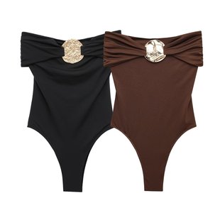 AliExpress wholesale spring new women's versatile metal collar sleeveless swimsuit 0167005