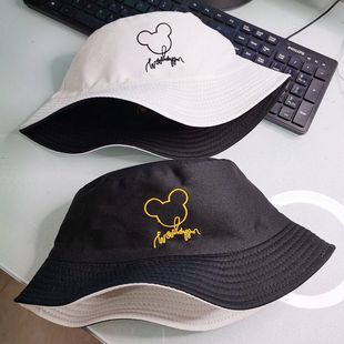 Double-sided hat with embroidery fisherman hat Korean fashion all-match short-brimmed outdoor basin hat sunscreen hat tide