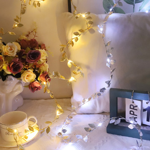 Cross-border Golden Leaf Simulation Rattan Light String Indoor Holiday Decoration Light String LED Green Leaf Decoration Light String