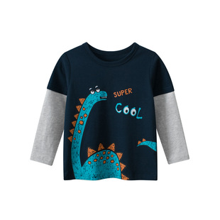 Children's clothing Autumn New Korean style patchwork sleeve top wholesale children's cartoon long sleeve T-shirt bottoming shirt one consignment
