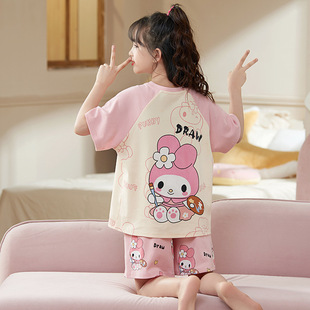 Children's Princess Home Clothes Girls' Short-sleeved Pajamas Pure Cotton Summer Thin Big Children's Cartoon Air-conditioning Clothes 2025 New Style
