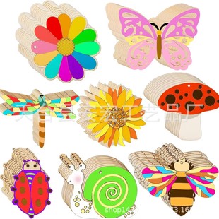 8 Unfinished butterfly flower bee combination with hole wooden brand DIY Children's Painting paint party decoration supplies