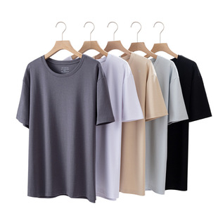 2024 new men's T-shirt 50 double-sided modal cool sense shoulder short sleeve summer solid color round neck 7A antibacterial