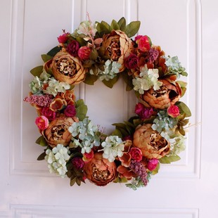 Brown peony wreath 40cm artificial flower door ornaments