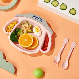 Baby Dinner Plate Baby Children's Tableware Split Cartoon Puppy Split Anti-fall Learning Eating Supplementary Bowl Spoon Fork suit