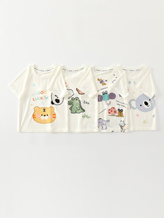 Children's Summer Modal Short-sleeved T-shirt Cartoon Bear Small and Medium-sized Boys and Girls Baby Crewneck Top Half-sleeved Shirt