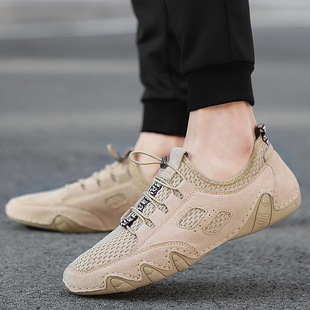 New autumn men's shoes pigskin mesh shoes breathable Sports men's casual shoes leather shoes genuine leather trendy shoes men's flat heel