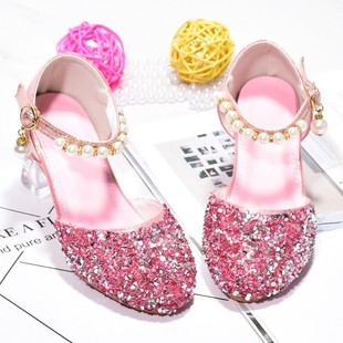 Girls Princess Shoes Little Girls Crystal Leather Shoes 2023 Spring and Autumn New Children Shoes High Heels Performance Dance Shoes