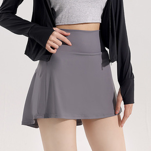 Lulu Same-style Skirt Nylon High Elastic Ice Silk Tennis Skirt Thin Breathable Yoga Anti-light Sports Skirt for Women