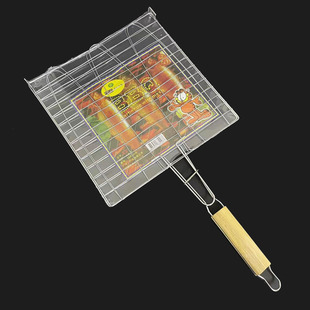Wooden Handle Grilled Fish Clip, Three Fish Clip, BBQ Square Barbecue Clip, Barbecue Net Clip, Thickeneded Vegetable Splint, Outdoor Grill
