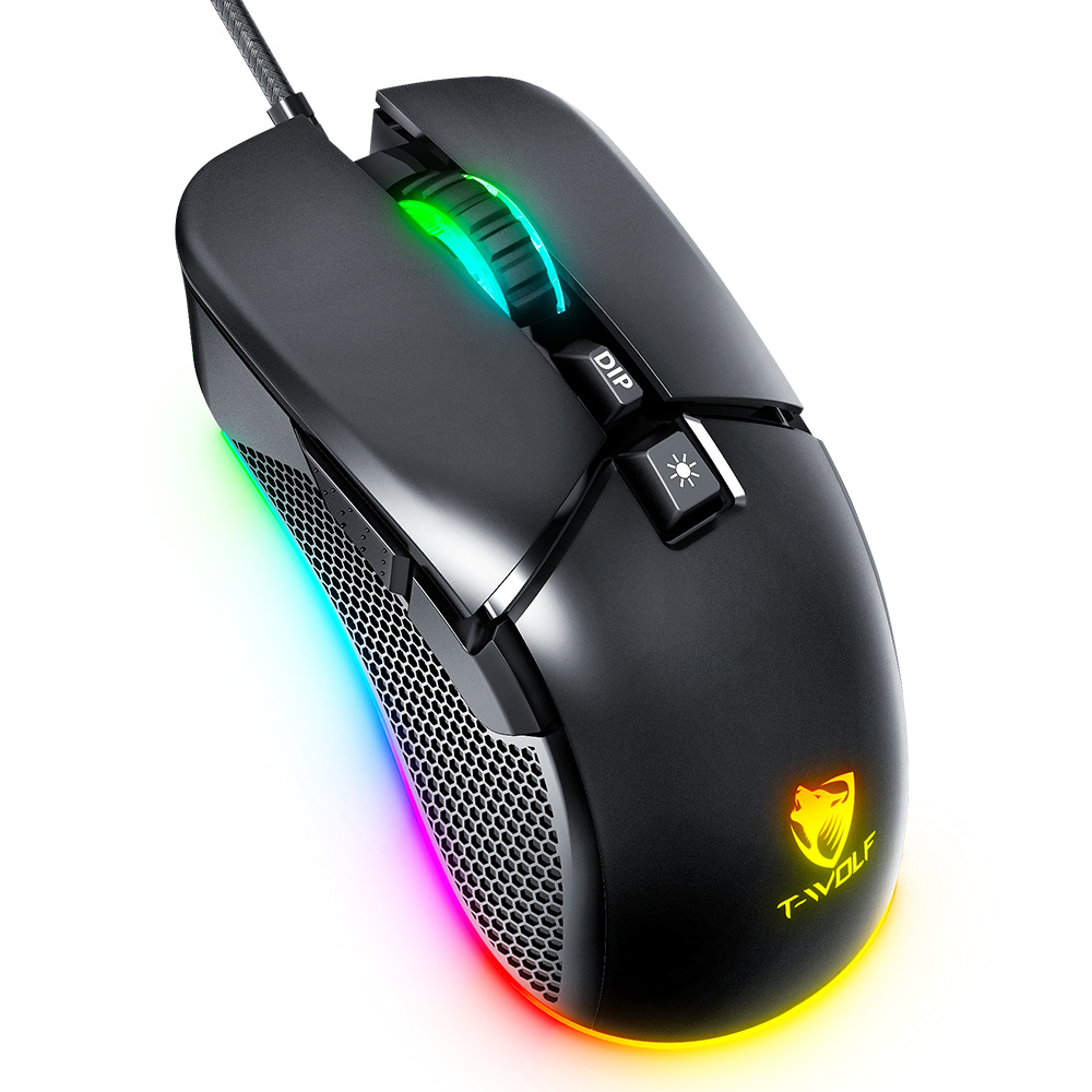 T-WOLF G590 o'yin sichqonchasi simli USB esports RGB yorqin kompyuter sichqonchasi