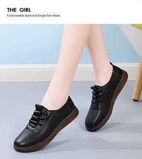 Mother's Leather Shoes Women's 2024 Spring New Non-slip Soft Sole Comfortable Work Shoes Middle-aged Slip-on Flat Single Shoes