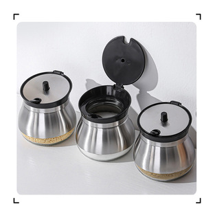 Stainless steel seasonings tank glass control salt bottle seasonings bottle a can blindly take convenient stainless steel seasonings tank