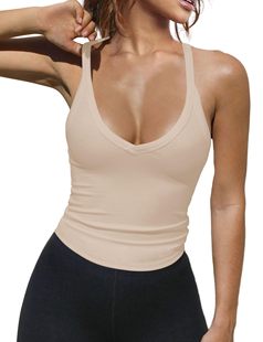 Women's Threaded Knitted Soup Spoon Collar Thin Strap I-Back Curved Hem Sport Vest
