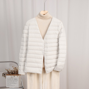 90 velvet liner light down jacket women's short collarless 2025 autumn and winter thin white duck down light inner wear base