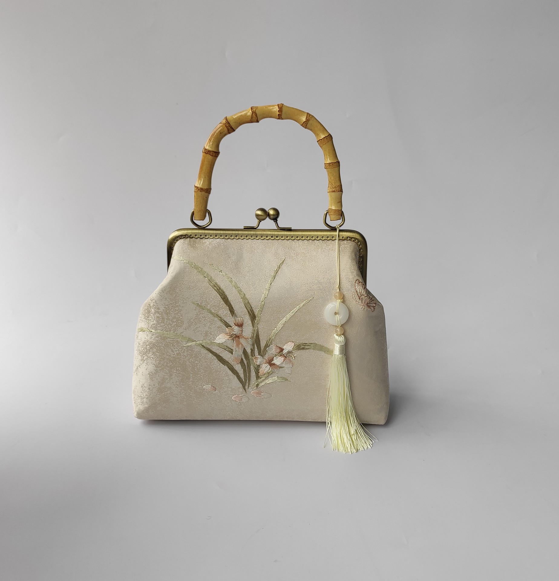 Handmade coin purse, vintage Chinese style handbag, banquet cheongsam, Hanfu, wooden handle crossbody bag