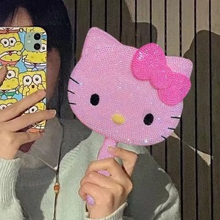 Hellokitty зеркало клейкий бриллиант DIY KT Cat косметическое зеркало сетка красный мультфильм ручное зеркало креативное зеркало ручка