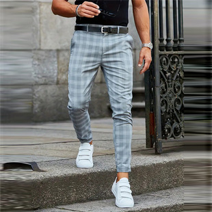 2024 Foreign Trade Cross-border European and American Thin Men's Light Business Casual Pants Simple Slim-fit Straight Trendy Printed Pants