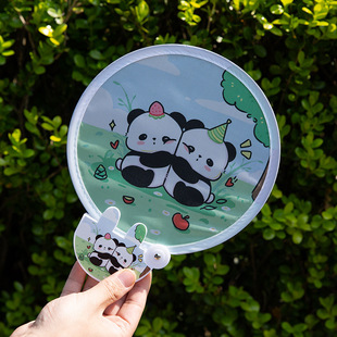 Cartoon cute panda folding fan summer cool small fan portable round fan creative ins round fan wholesale