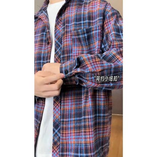 Japanese Style Retro Plaid Long-sleeved Shirt Men's Spring and Autumn oversize Loose plus size Lapel Couple's Cheesy Jacket