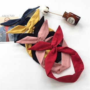 Korean Wide-brim Suede Japanese Style Artistic Retro Solid Color Rabbit Ears Wire Hair Band Crossed Bow Headband