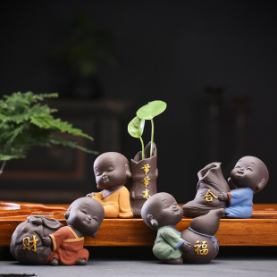 Purple Sand Little Monk Tea Pet Small Flower Vessel Can Raise Creative Tea Table Tea Tray Green Plant Water Raising Decorations Small Ornaments