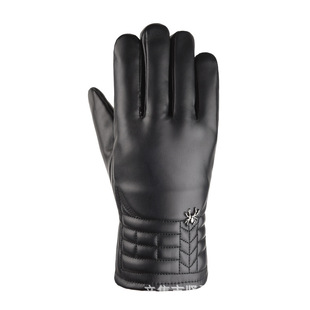 Autumn and winter new down cotton leather gloves men's touch screen windproof fleece-lined thickened motorcycle driving warm cold wholesale