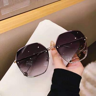 New Arrival Frameless Cut-edge Sunglasses 2024 Summer Fashionable Korean Style Shake Tone Live Sunglasses Women's Big Face Slimming Glasses
