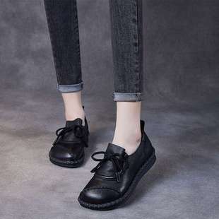 Vintage Handmade Single-layer Shoes Women's Soft Sole Non-slip Mother Shoes 2025 Spring New Ethnic Style Flat Middle-aged Leather Shoes