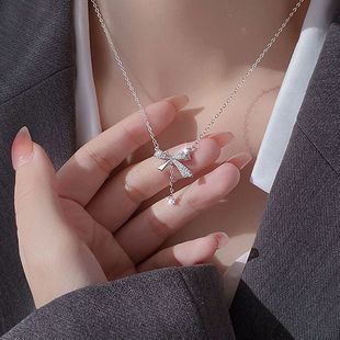 S925 ловкий бант ожерелье мода легкий экстравагантный высокий темперамент фея ветер бабочка подвеска ключица новый стиль