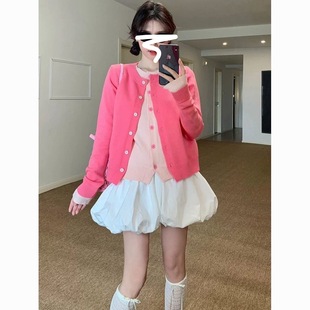 Stitching Jacket Two-piece Knitted Cardigan Lazy Spring and Autumn New College Early Spring Blue Contrast Sweater Top