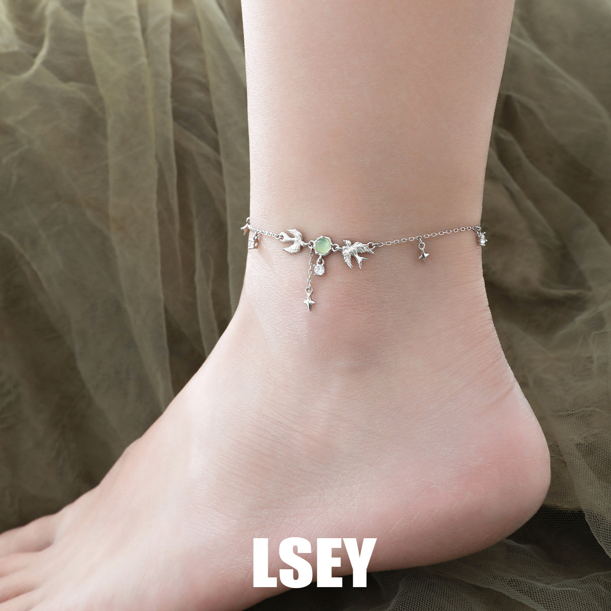 Original Bird-Shaped Anklet, S925 Sterling Silver Foot Chain, Niche High-End Style, New Chinese Style, Personalized Zircon Foot Jewelry Wholesale