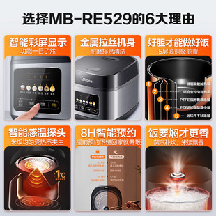 Midea Rice Cooker 5L Home Intelligent Reservation Multifunctional Large Capacity MB-RE529 Rice Cooker for 4-6 People Cooking