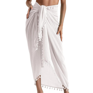 Women's Beach Long Garage Swimwear Cover with Tassel Beach Blouse Bikini Swimwear Scarf Garage Shawl Scarf
