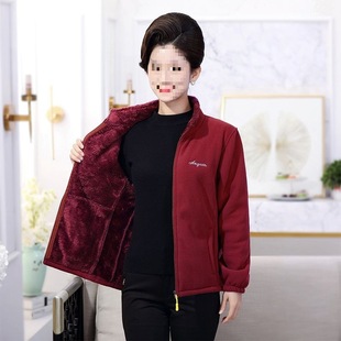 Middle-aged and elderly women's autumn and winter thickened fleece cardigan sweater top coat casual plus size fleece clothing mother's clothing