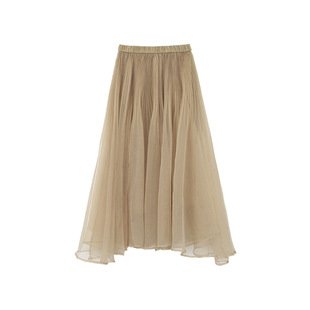 [light summer floating light gauze skirt] song Ming high-level feeling a word pleated skirt female summer high waist mid-length skirt N218C