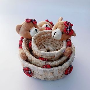 Тканый медведь из кукурузной шелухи набор из трех частей корзины для хранения домашнего декора украшения украшения пасхальный стол цветочная корзина