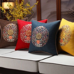 New Chinese Style Pillow Sofa Living Room Embroidered High-end Pillow Cover Waist Pillow Bedhead Large Backrest Cushion with Core