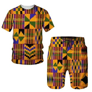 Trendy Fashion Men's African Elements Printed Men's 3D Short-sleeved suit E-commerce Monopoly Men's T-shirt Comfortable and Breathable