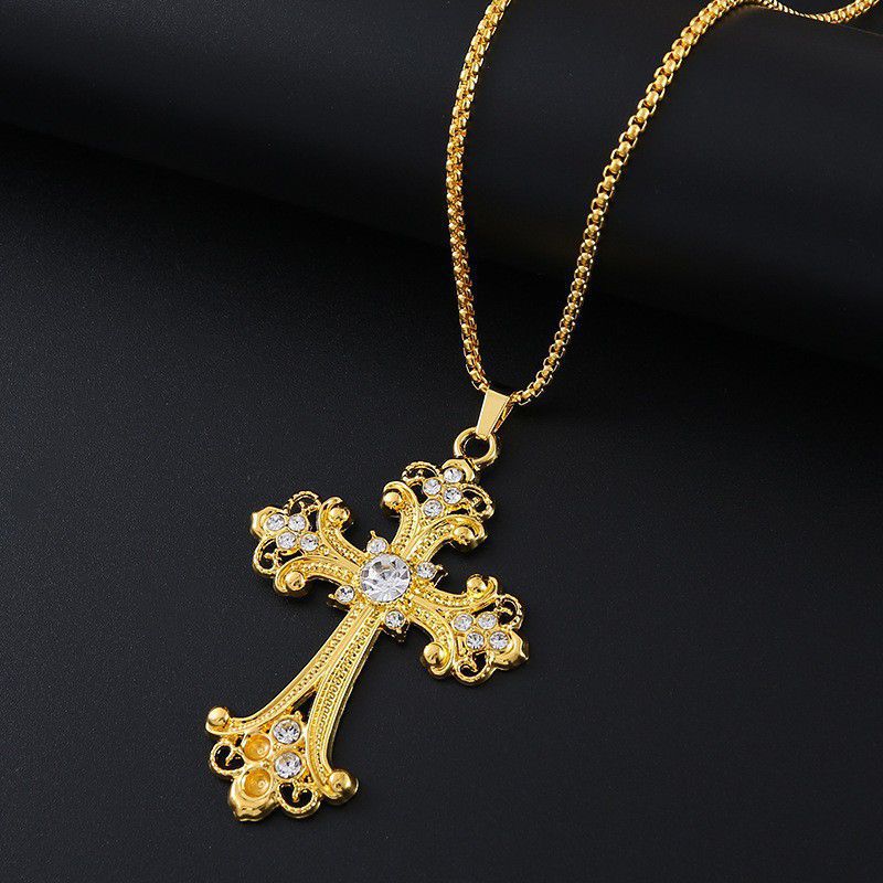 New European and American Retro Versatile Pendant, Personalized Fashion Hip-Hop Zircon Inlaid High-End Necklace, Women's Accessories Wholesale