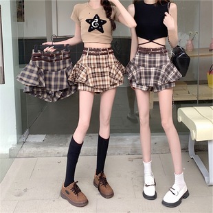 Real Shot Real Price Sweet Girl Plaid High Waist Slim Summer New Niche Design Sense Instagram Korean Women's Pants Skirt