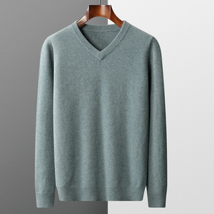 Autumn and Winter New 100 Pure Woolen Sweater Men's Chicken Heart V-Neck Thickened Double-strand Solid Color Pullover Inner Sweater