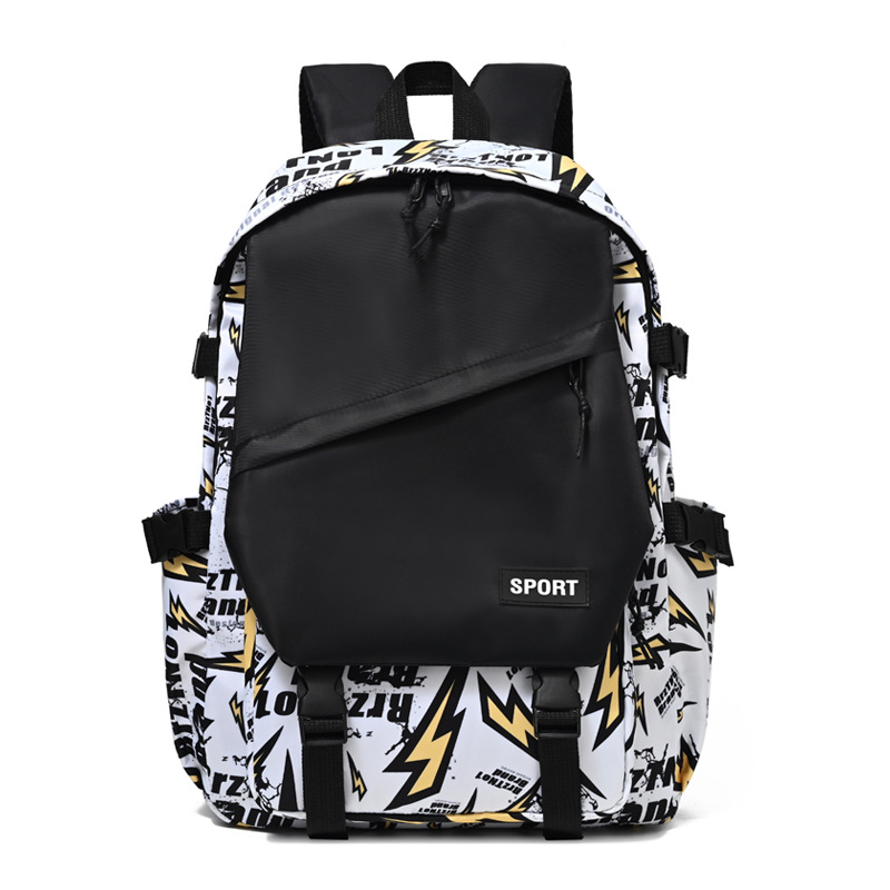 Large-capacity graffiti-print trendy backpack for middle school students, girls' stylish and cool travel backpack.