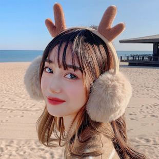 New products wholesale Chenghu Luo warm earmuffs winter outdoor riding gray khaki cute antler earmuffs wholesale