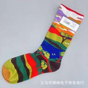 Носки для теленка французского цвета HAPPY с масляной живописью, японские нишевые художественные женские хлопковые средние трубки, новые модные носки