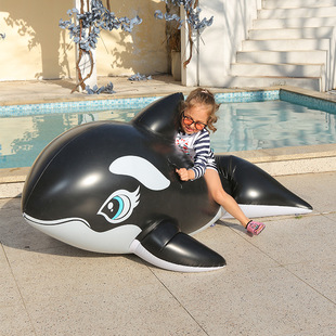 Factory in stock cross-border water inflatable adult black whale mount children animal surfboard floating bed toy